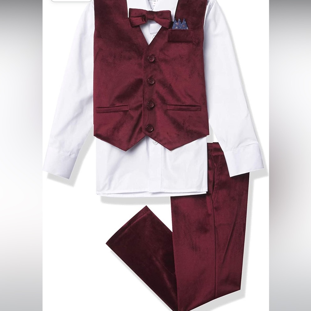 Isaac Mizrahi kids 4 pc velvet vest set color burgundy size 6.